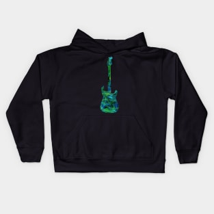 Green on Blue Flame Guitar Silhouette Kids Hoodie